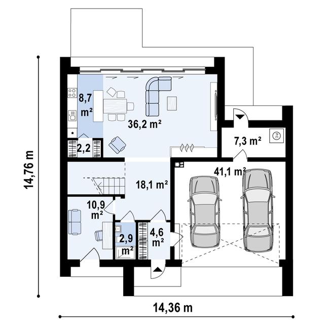 Rzut parteru POW. 131,8 m²