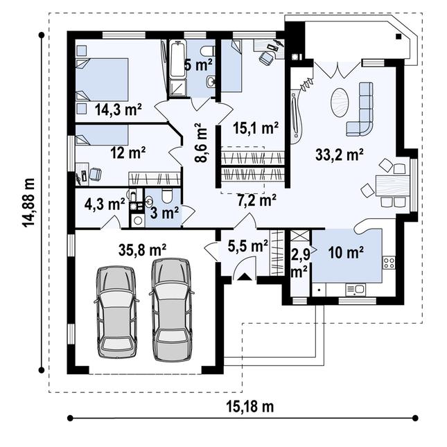 Rzut parteru POW. 155,6 m²