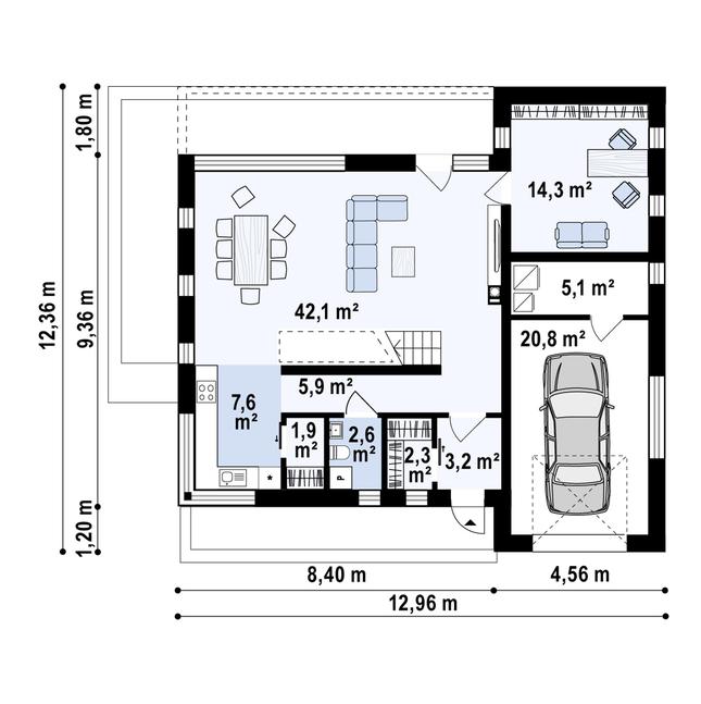 Rzut parteru POW. 103,7 m²