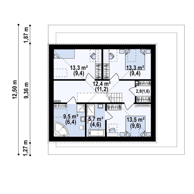 Rzut poddasza POW. 74,4 m²