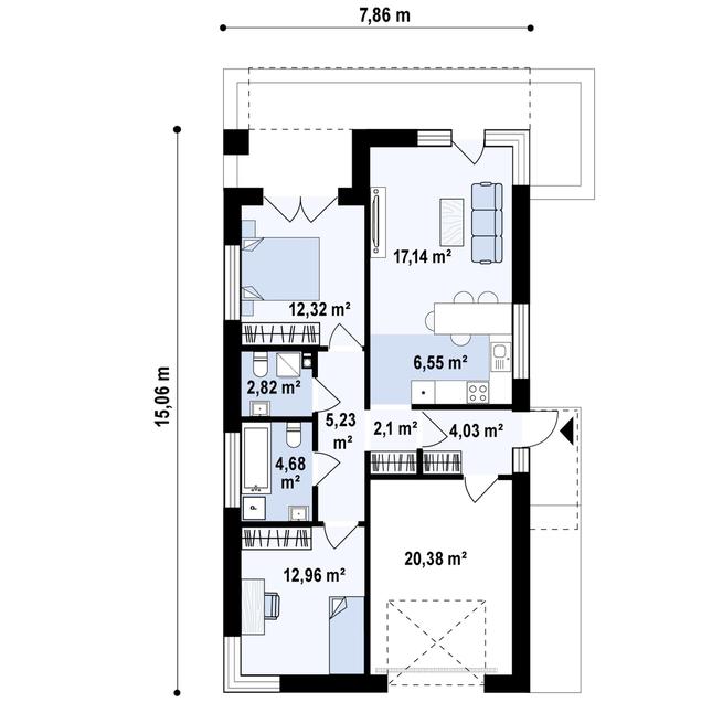 Rzut parteru POW. 88,2 m²
