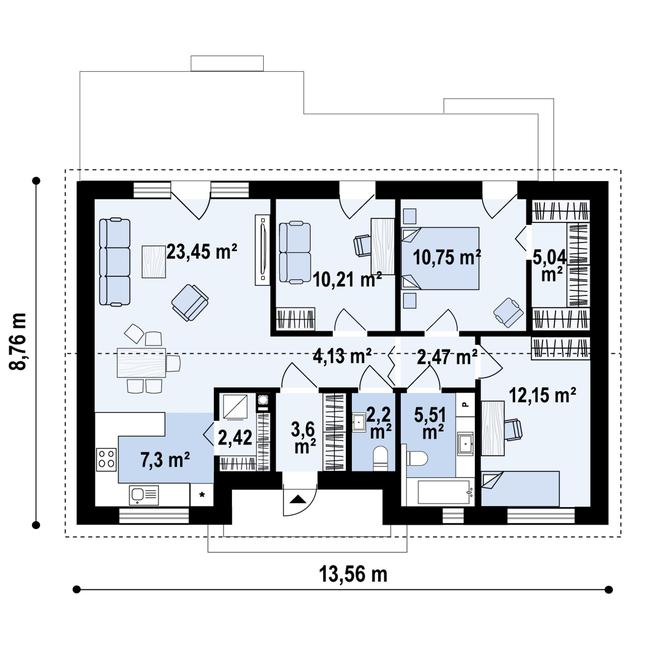 Rzut parteru POW. 89,2 m²