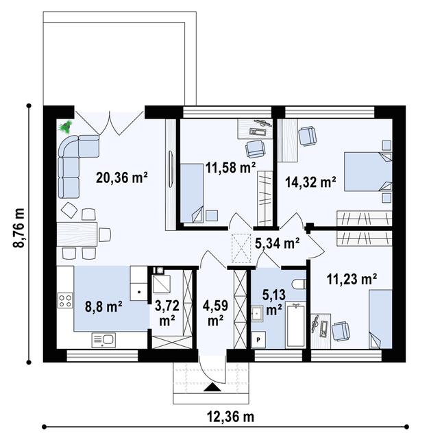 Rzut parteru POW. 85,1 m²
