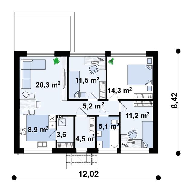 Rzut parteru POW. 84,7 m²