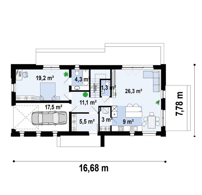 Rzut parteru POW. 93,3 m²