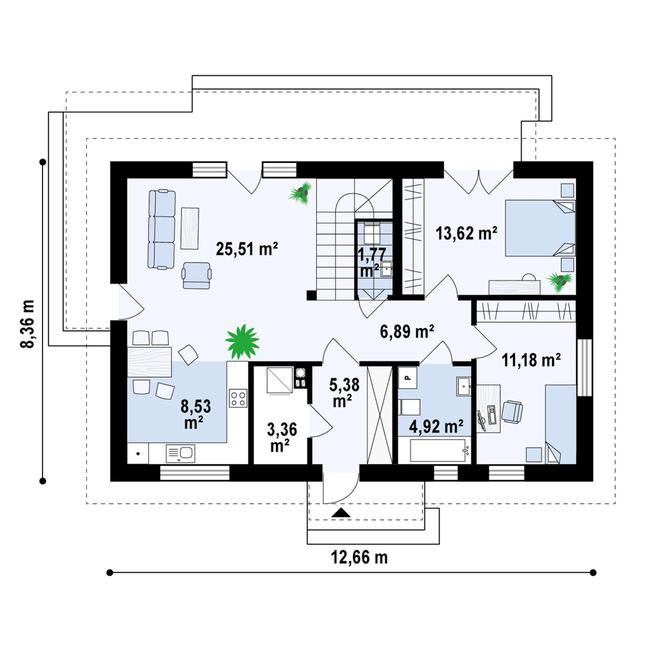 Rzut parteru POW. 82,8 m²