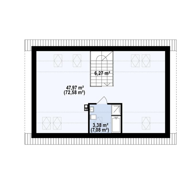 Rzut poddasza POW. 79,7 m²