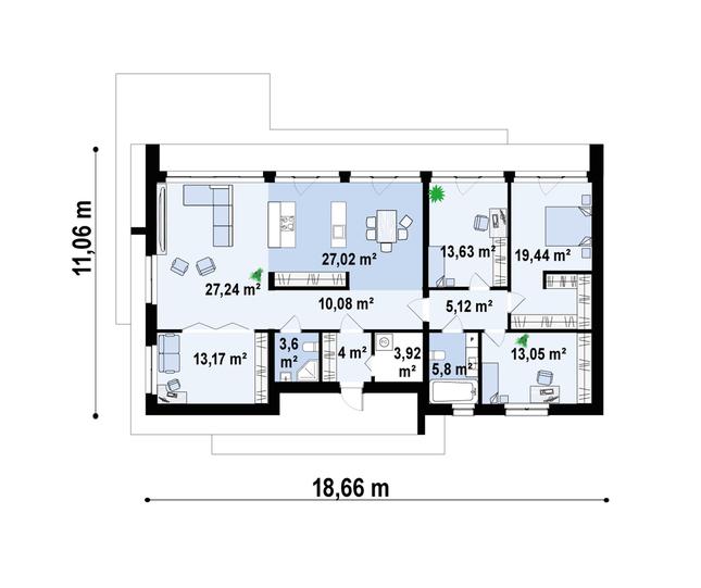 Rzut parteru POW. 146,1 m²