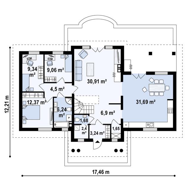 Rzut parteru POW. 120,0 m²