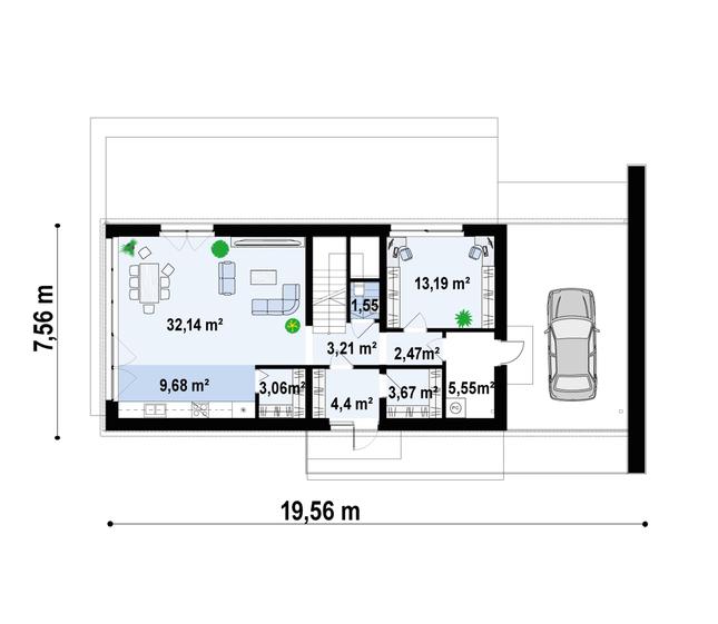 Rzut parteru POW. 78,9 m²