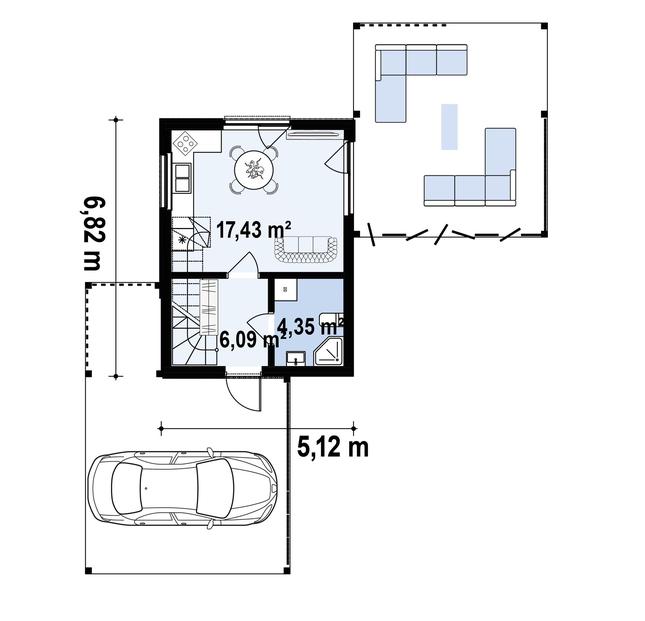 Rzut parteru POW. 27,9 m²