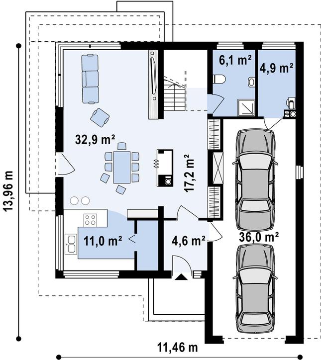 Rzut parteru POW. 109,8 m²