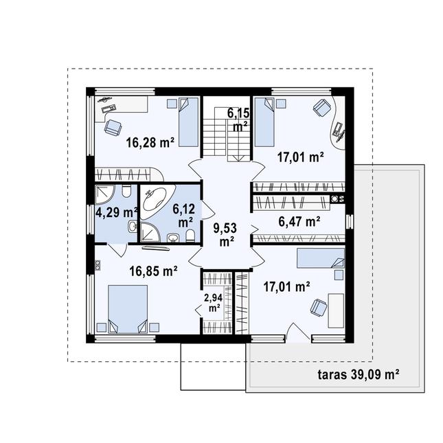 Rzut piętra POW. 102,7 m²