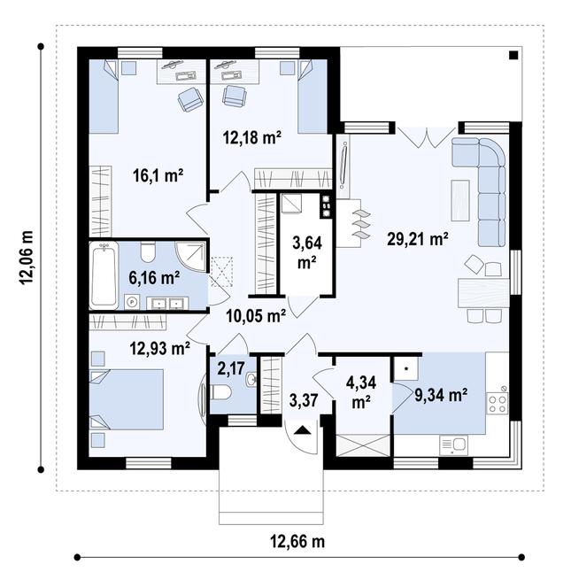 Rzut parteru POW. 109,5 m²
