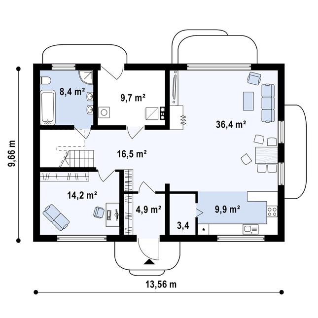 Rzut parteru POW. 103,2 m²