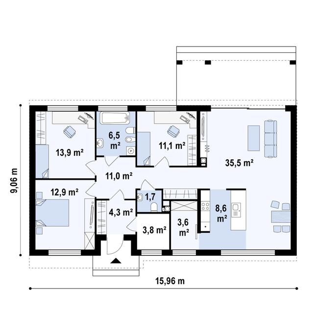 Rzut parteru POW. 112,9 m²