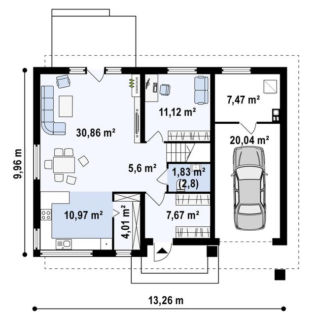 Rzut parteru POW. 98,6 m²