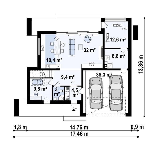 Rzut parteru POW. 128,4 m²
