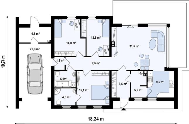 Rzut parteru POW. 138,9 m²