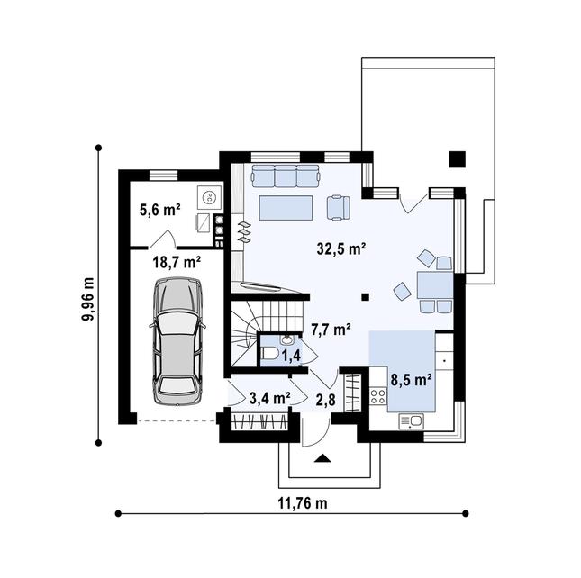 Rzut parteru POW. 80,6 m²