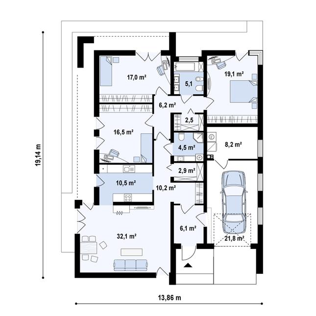 Rzut parteru POW. 162,6 m²