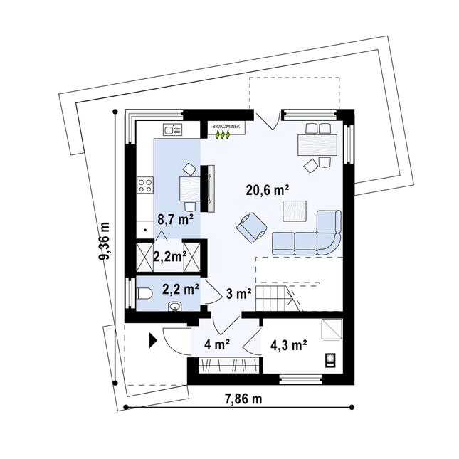 Rzut parteru POW. 44,9 m²