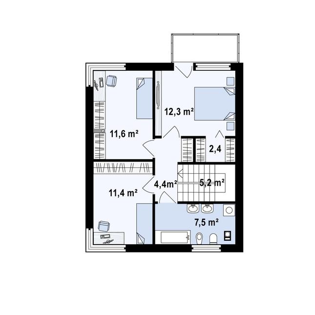 Rzut piętra POW. 54,8 m²