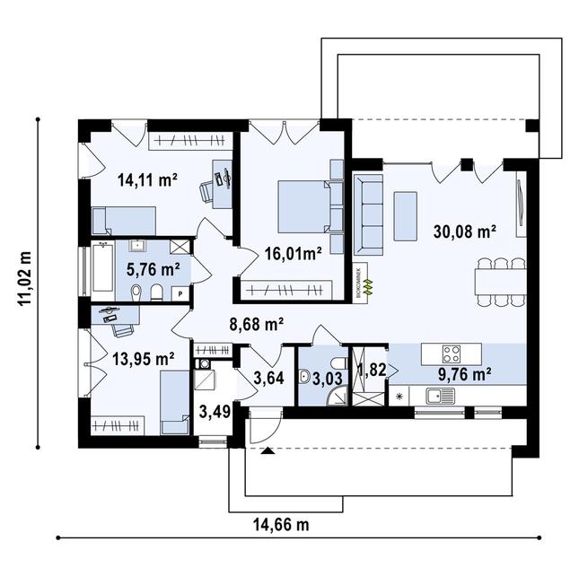 Rzut parteru POW. 110,3 m²