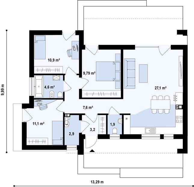 Rzut parteru POW. 79,1 m²