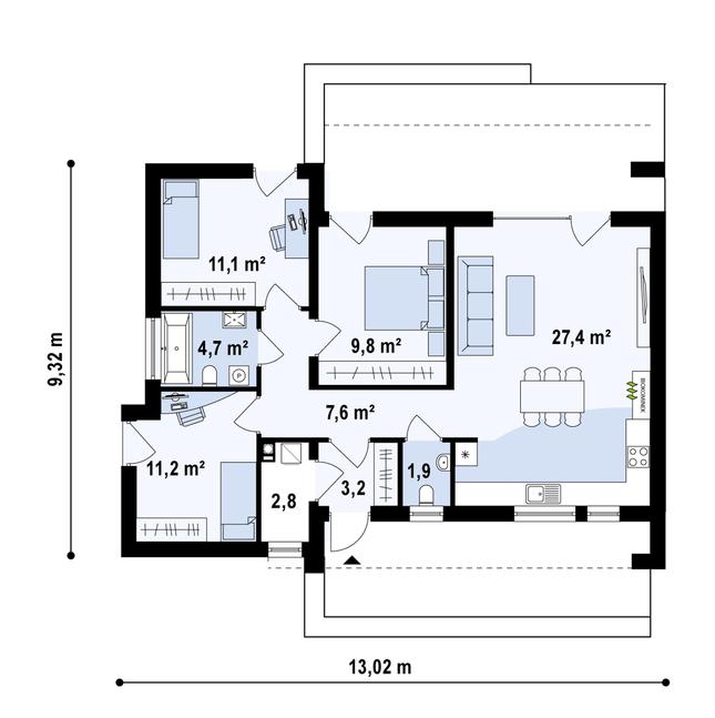 Rzut parteru POW. 80,2 m²