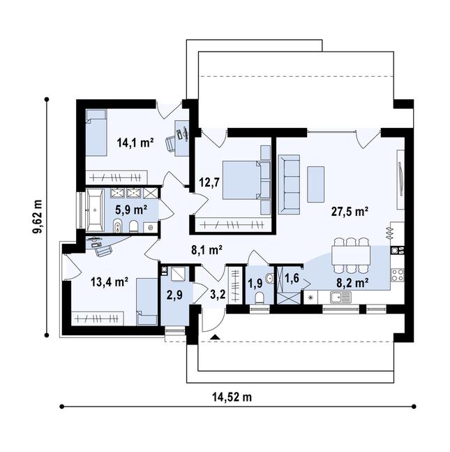 Rzut parteru POW. 99,4 m²