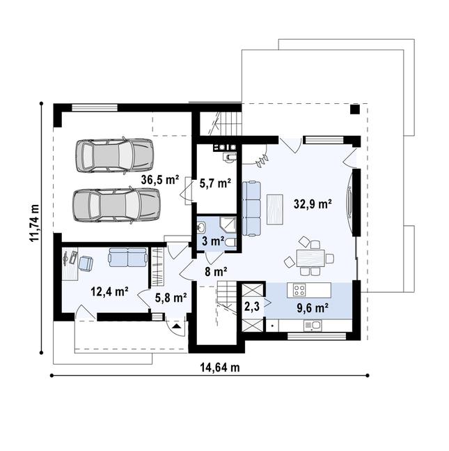 Rzut parteru POW. 116,0 m²