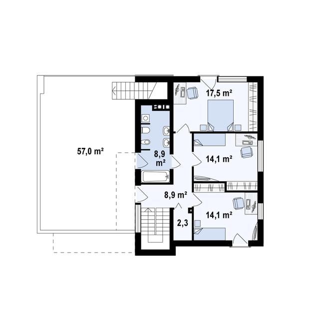 Rzut piętra POW. 65,8 m²