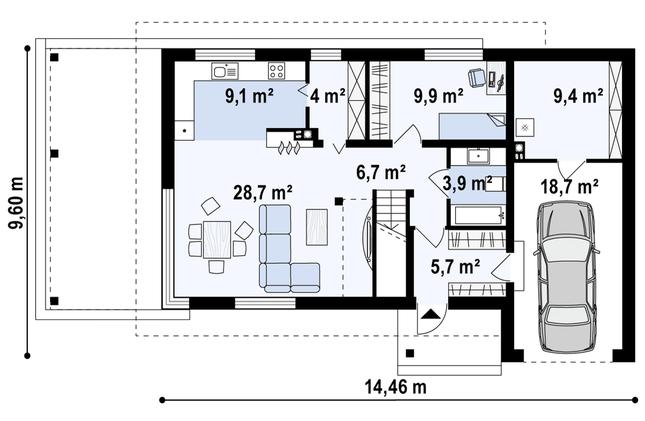 Rzut parteru POW. 91,5 m²