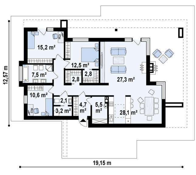 Rzut parteru POW. 132,7 m²