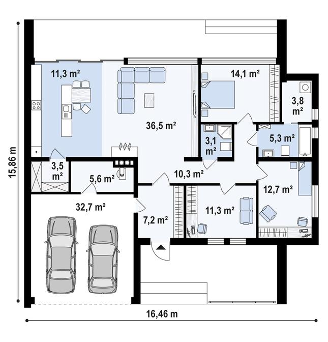 Rzut parteru POW. 158,1 m²