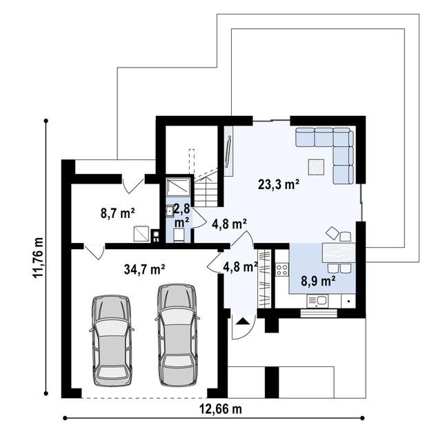 Rzut parteru POW. 87,9 m²