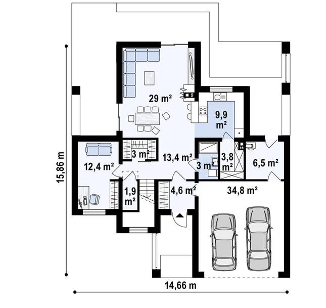 Rzut parteru POW. 121,4 m²