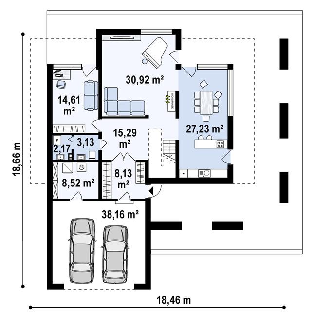 Rzut parteru POW. 148,2 m²