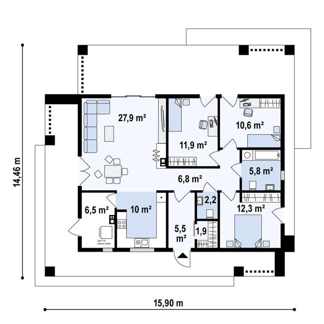 Rzut parteru POW. 101,2 m²