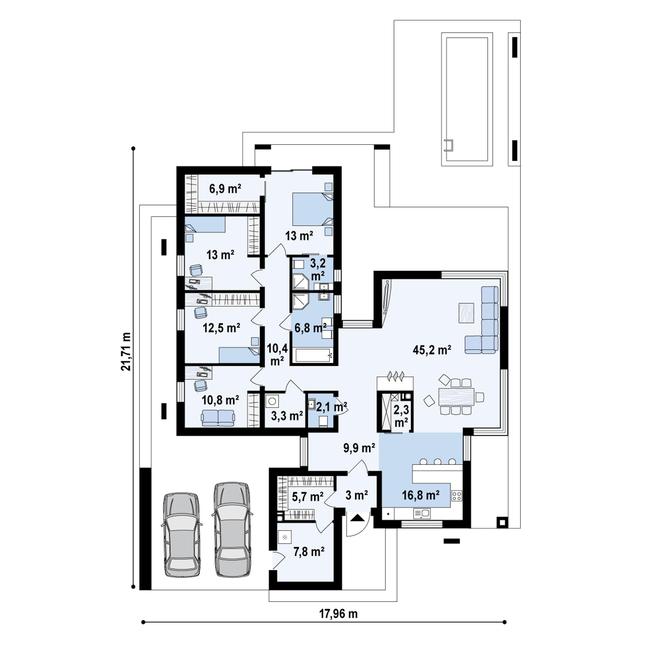 Rzut parteru POW. 172,8 m²