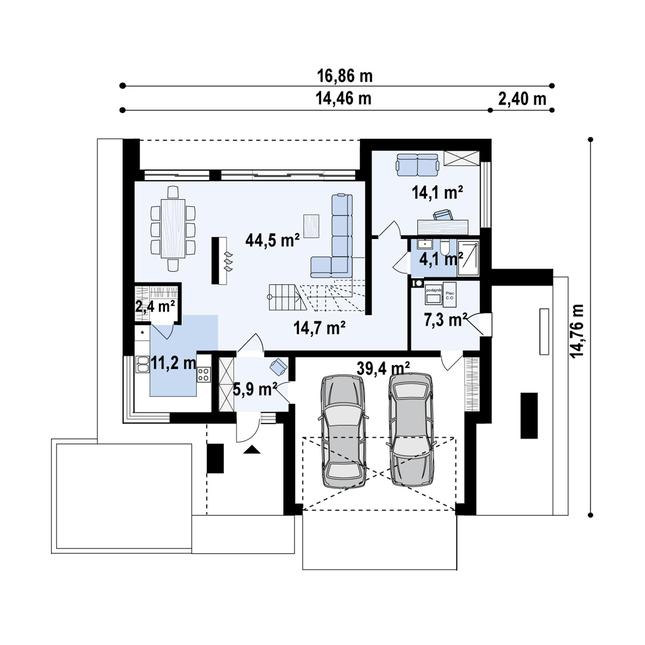 Rzut parteru POW. 143,1 m²