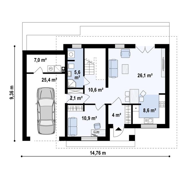 Rzut parteru POW. 95,6 m²