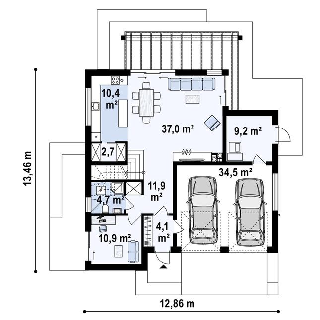 Rzut parteru POW. 125,4 m²
