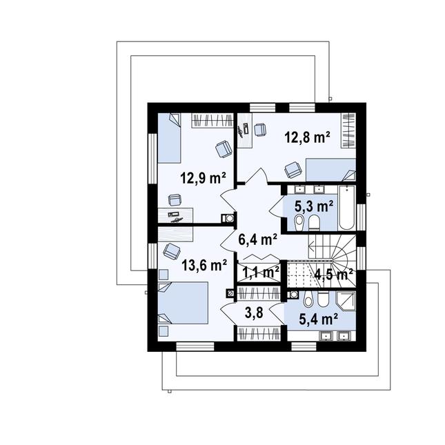Rzut piętra POW. 65,8 m²