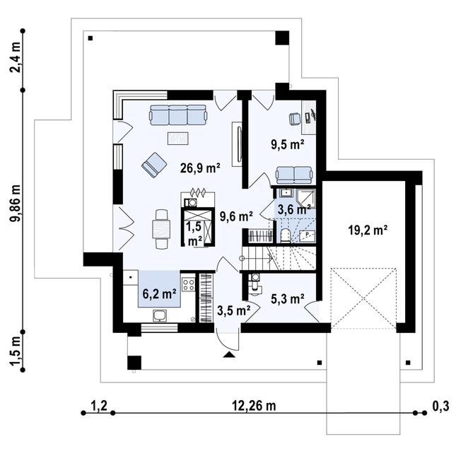 Rzut parteru POW. 82,1 m²