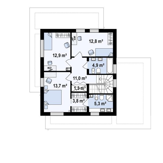Rzut piętra POW. 65,6 m²