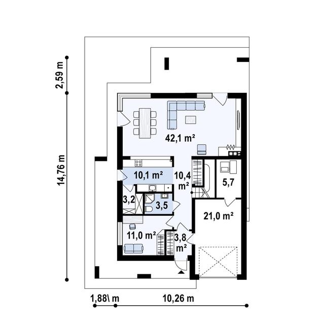 Rzut parteru POW. 110,6 m²