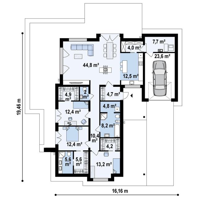 Rzut parteru POW. 179,2 m²