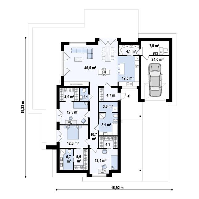 Rzut parteru POW. 182,0 m²